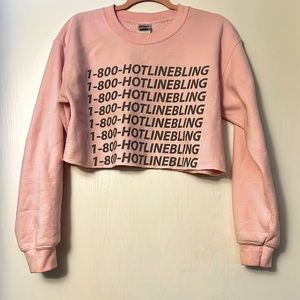Hotline Bling Sweatshirt Crewneck. Cropped. Blush Pink. Size Small